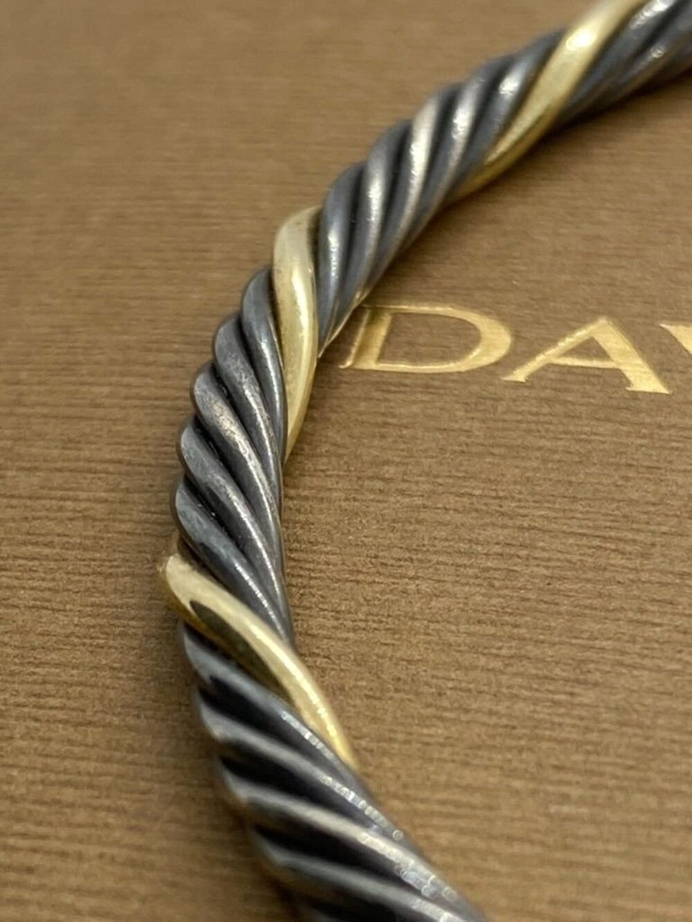 David Yurman Blackened Sterling Silver 926 1/5 18K Gold Twisted Bangle Bracelet - Picture 4 of 10